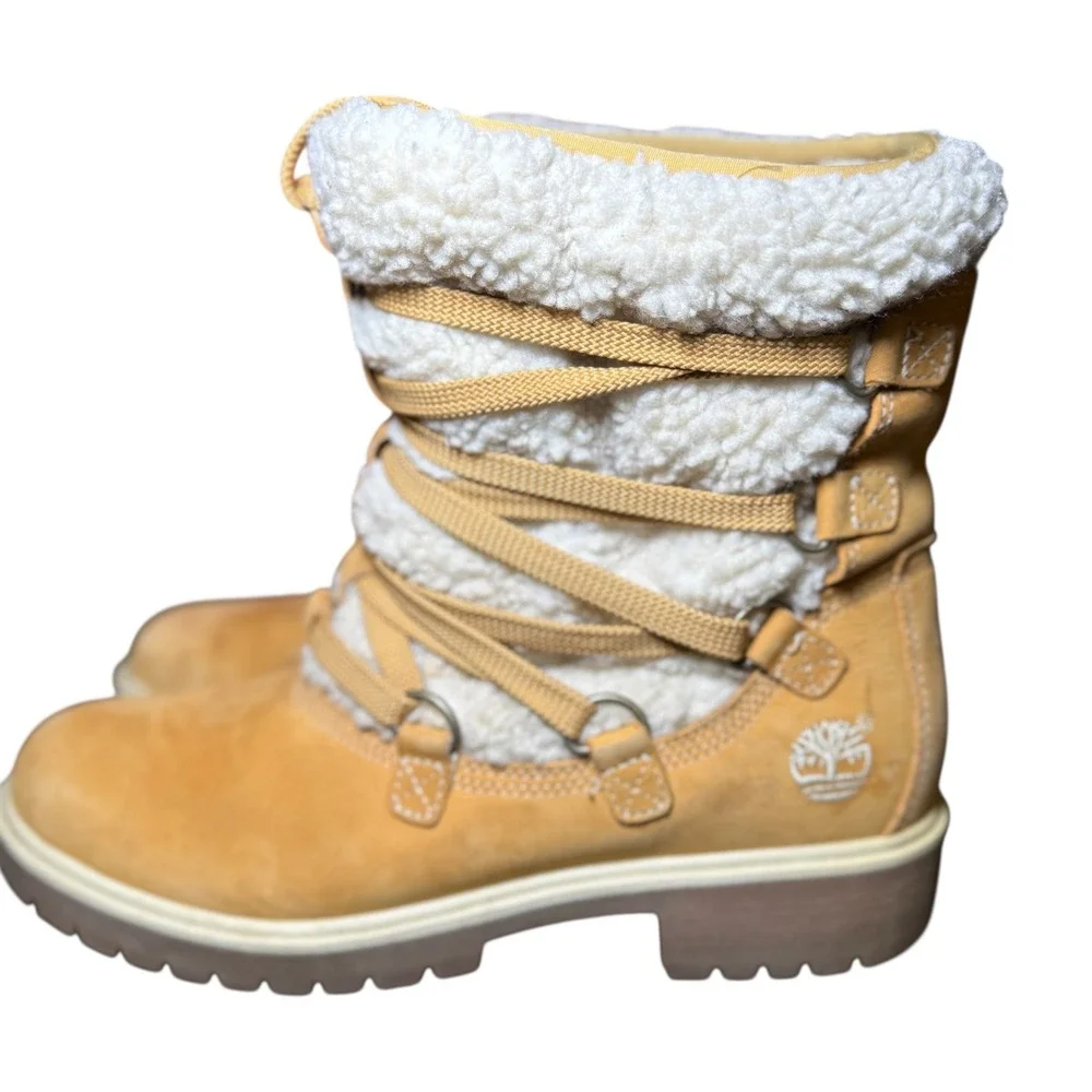 Timberland Women's Wheat Shearling Lace-Up Winter Boots Sz 8.5 Warm Fur Lined